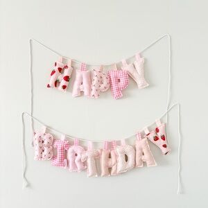 Handmade Charming Pink and White Birthday Banner